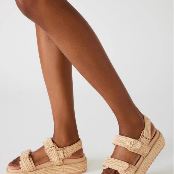 Steve Madden Platform Sandals Bigmona Natural Raffia - Picture 2 of 9